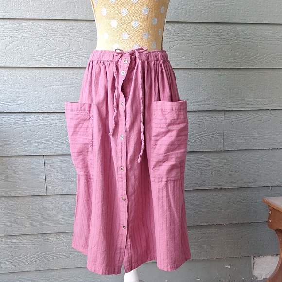 Gudrun Sjoden Organic Cotton and Hemp Drawstring Pinstripe Midi Skirt size M - Picture 1 of 11